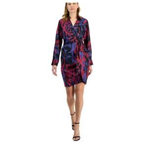 Tahari ASL Women's Printed Paisley Faux Wrap Tie Waist Dress Lined 6 NWOT